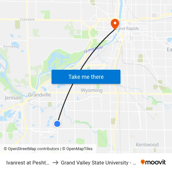 Ivanrest at Peshtigo (Sb) to Grand Valley State University - Pew Campus map