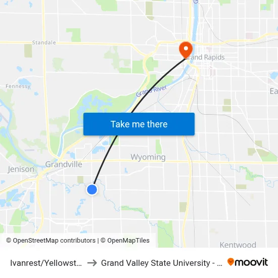 Ivanrest/Yellowstone (Nb) to Grand Valley State University - Pew Campus map
