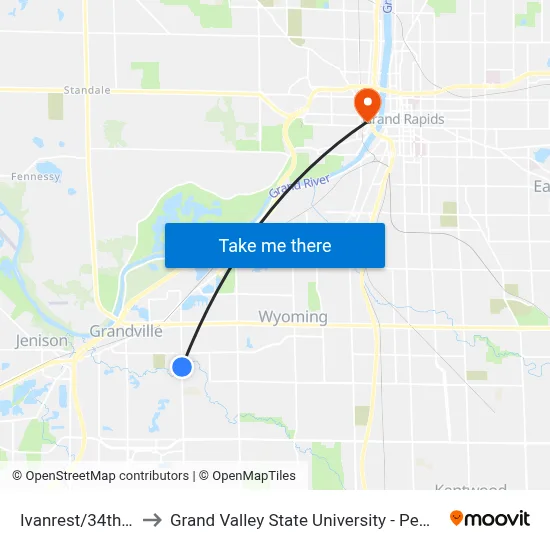 Ivanrest/34th (Nb) to Grand Valley State University - Pew Campus map