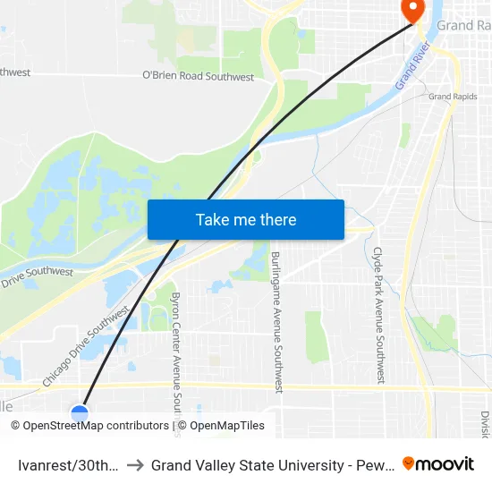 Ivanrest/30th (Sb) to Grand Valley State University - Pew Campus map