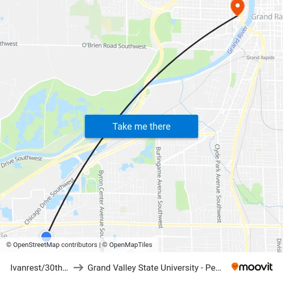 Ivanrest/30th (Nb) to Grand Valley State University - Pew Campus map