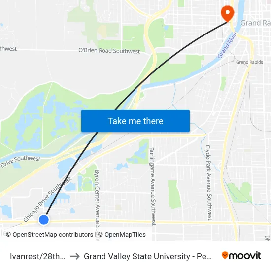 Ivanrest/28th (Nb) to Grand Valley State University - Pew Campus map