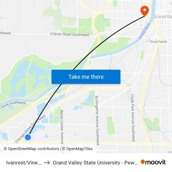 Ivanrest/Vine (Sb) to Grand Valley State University - Pew Campus map