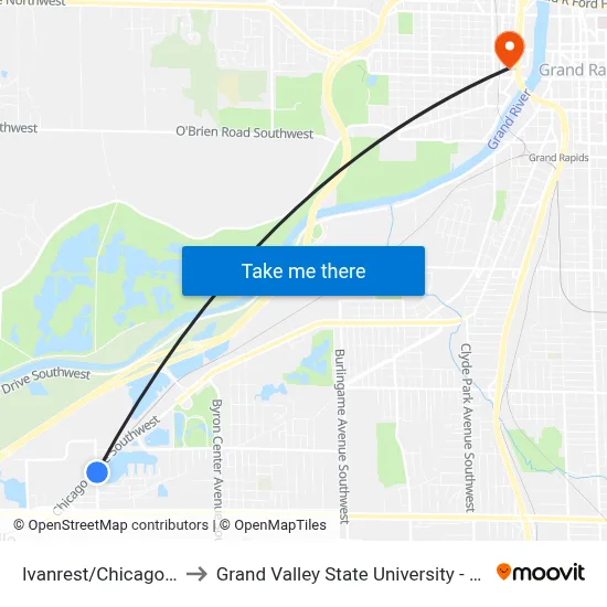 Ivanrest/Chicago Dr (Nb) to Grand Valley State University - Pew Campus map