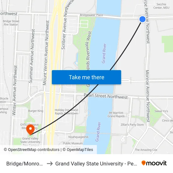 Bridge/Monroe (Eb) to Grand Valley State University - Pew Campus map