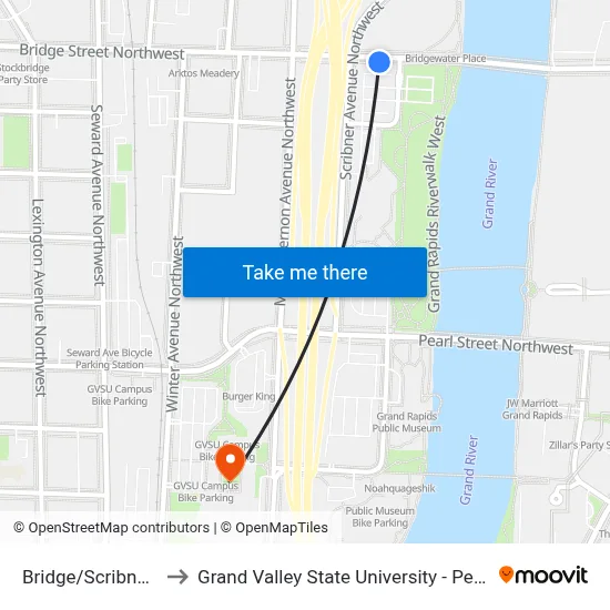 Bridge/Scribner (Eb) to Grand Valley State University - Pew Campus map