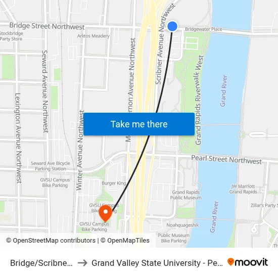 Bridge/Scribner (Wb) to Grand Valley State University - Pew Campus map