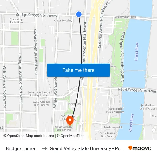 Bridge/Turner (Wb) to Grand Valley State University - Pew Campus map