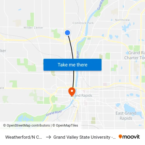 Weatherford/N Center (Sb) to Grand Valley State University - Pew Campus map