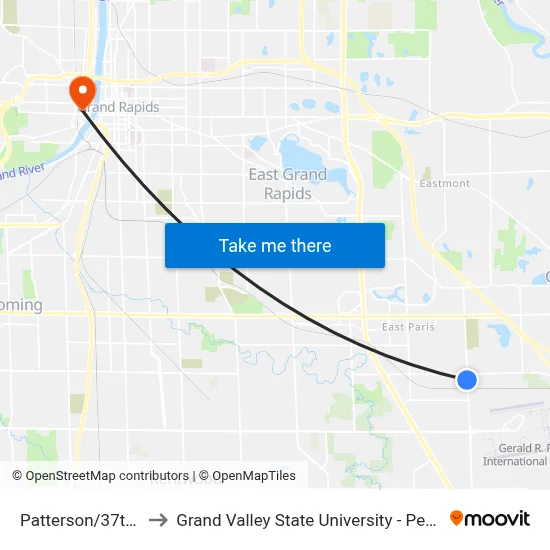 Patterson/37th (Sb) to Grand Valley State University - Pew Campus map