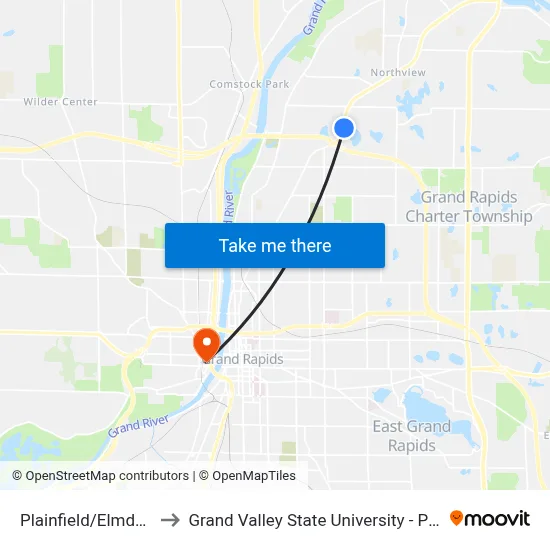 Plainfield/Elmdale (Sb) to Grand Valley State University - Pew Campus map