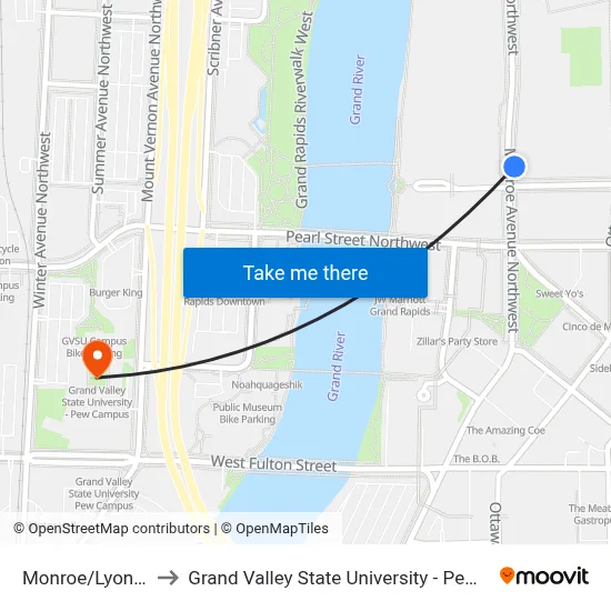 Monroe/Lyon (Nb) to Grand Valley State University - Pew Campus map