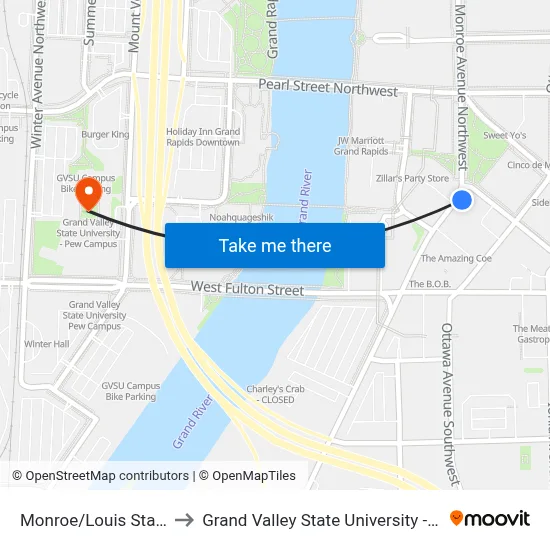 Monroe/Louis Station (Nb) to Grand Valley State University - Pew Campus map