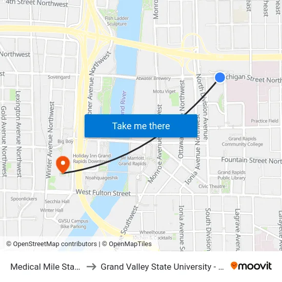 Medical Mile Station (Eb) to Grand Valley State University - Pew Campus map