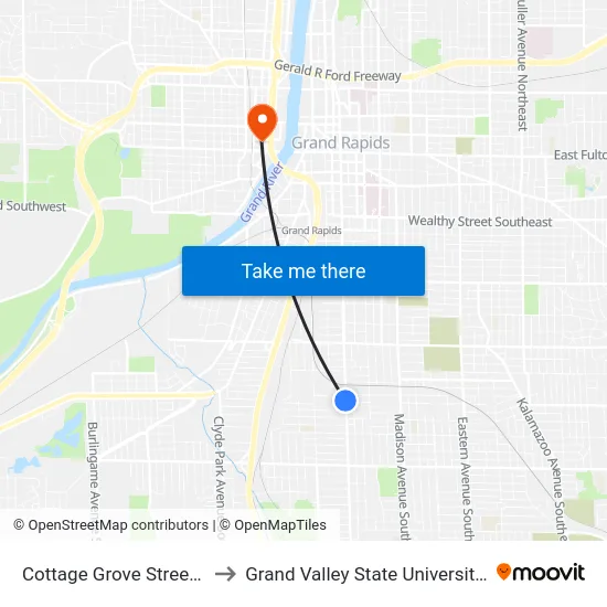 Cottage Grove Street Station (Sb) to Grand Valley State University - Pew Campus map