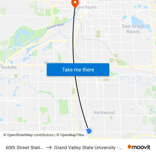 60th Street Station (Nb) to Grand Valley State University - Pew Campus map