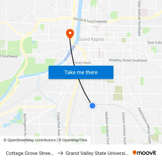 Cottage Grove Street Station (Nb) to Grand Valley State University - Pew Campus map