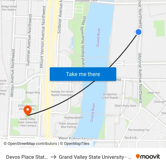 Devos Place Station (Sb) to Grand Valley State University - Pew Campus map
