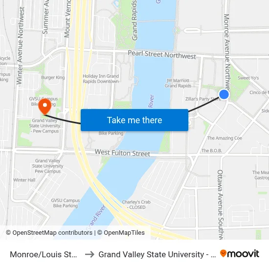 Monroe/Louis Station (Sb) to Grand Valley State University - Pew Campus map