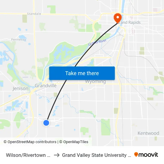 Wilson/Rivertown Pkwy (Nb) to Grand Valley State University - Pew Campus map