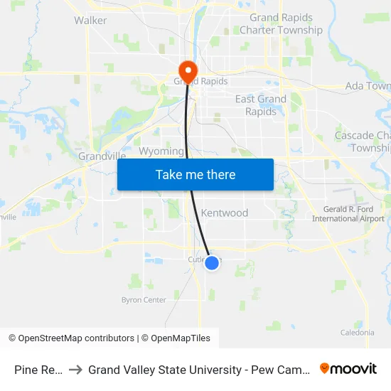 Pine Rest to Grand Valley State University - Pew Campus map