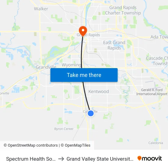 Spectrum Health South Pavilion to Grand Valley State University - Pew Campus map