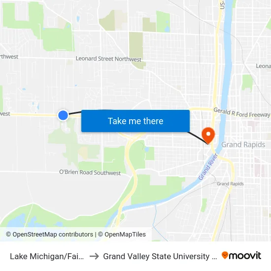 Lake Michigan/Fairfield (Wb) to Grand Valley State University - Pew Campus map
