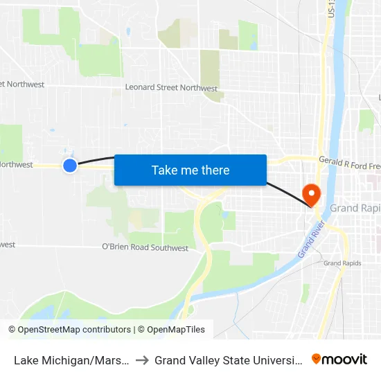 Lake Michigan/Marsh Ridge (Wb) to Grand Valley State University - Pew Campus map