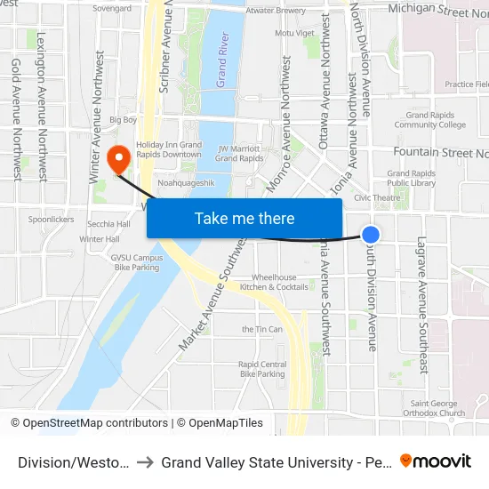 Division/Weston (Sb) to Grand Valley State University - Pew Campus map