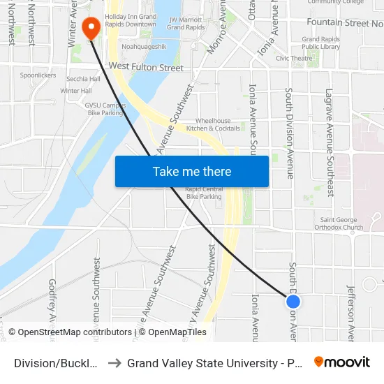 Division/Buckley (Sb) to Grand Valley State University - Pew Campus map