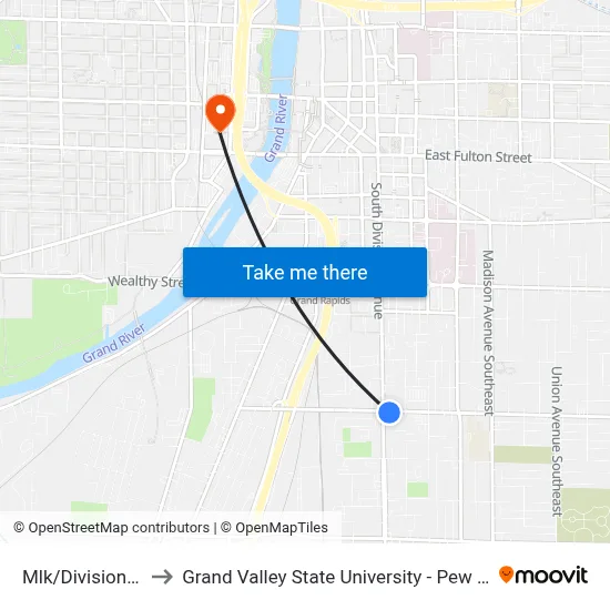 Mlk/Division (Eb) to Grand Valley State University - Pew Campus map