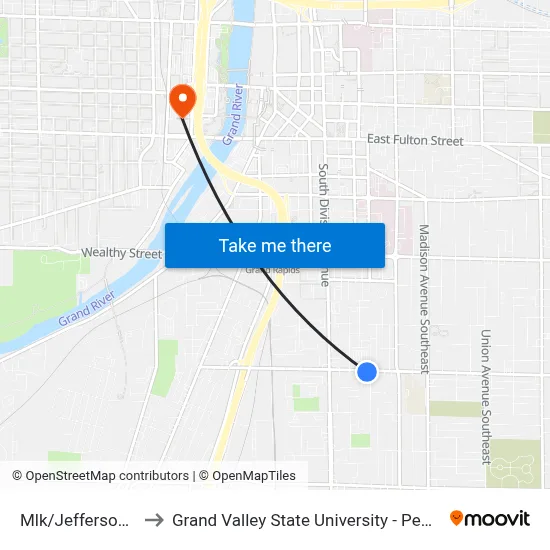 Mlk/Jefferson (Eb) to Grand Valley State University - Pew Campus map
