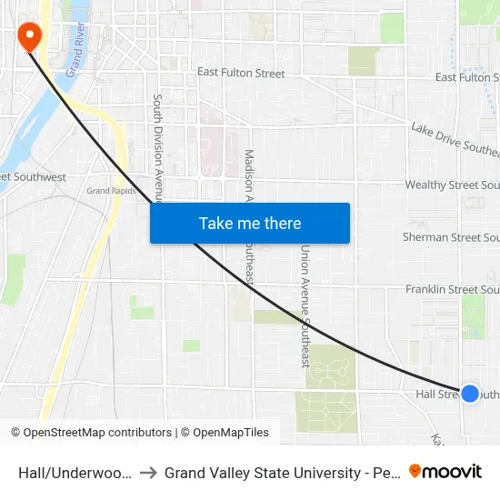 Hall/Underwood (Eb) to Grand Valley State University - Pew Campus map