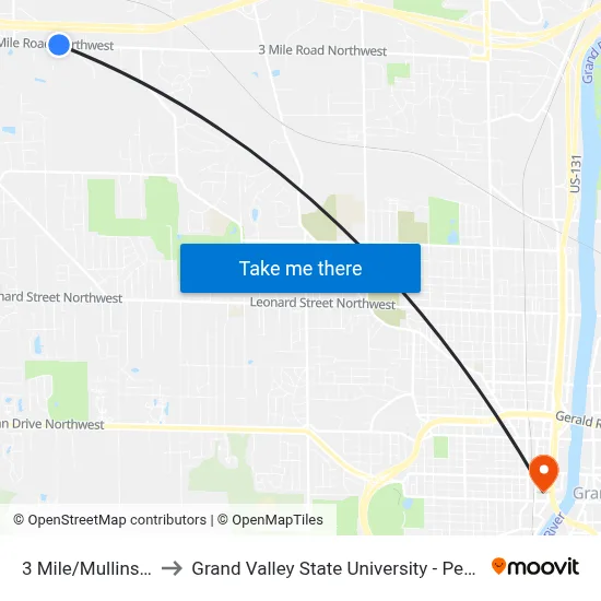3 Mile/Mullins (Wb) to Grand Valley State University - Pew Campus map