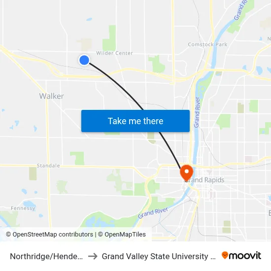 Northridge/Hendershot (Eb) to Grand Valley State University - Pew Campus map
