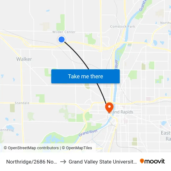 Northridge/2686 Northridge (Eb) to Grand Valley State University - Pew Campus map