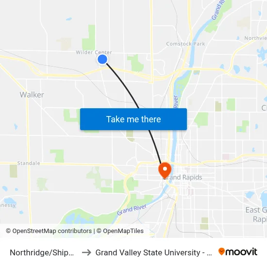 Northridge/Shippers (Eb) to Grand Valley State University - Pew Campus map