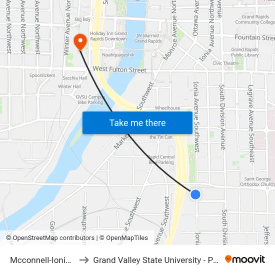 Mcconnell-Ionia (Ccw) to Grand Valley State University - Pew Campus map