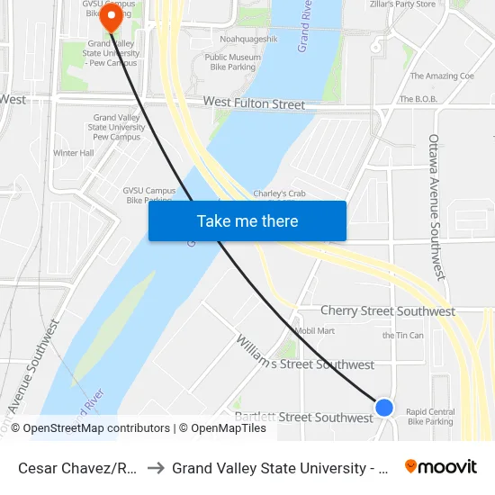 Cesar Chavez/Rcs (Cw) to Grand Valley State University - Pew Campus map