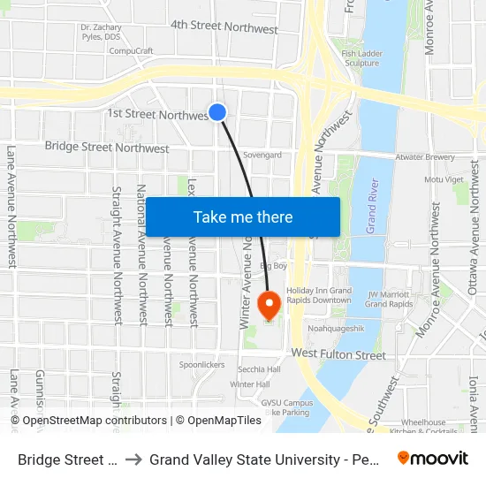 Bridge Street (Cw) to Grand Valley State University - Pew Campus map