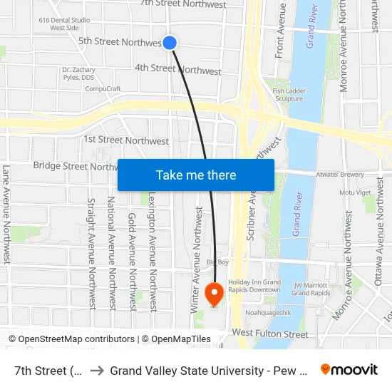 7th Street (Cw) to Grand Valley State University - Pew Campus map