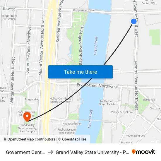 Goverment Center (Cw) to Grand Valley State University - Pew Campus map