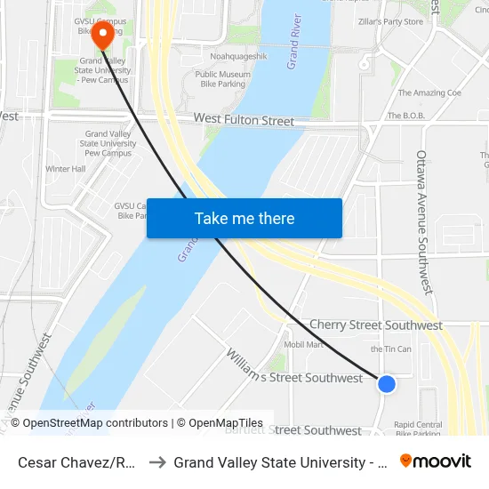 Cesar Chavez/Rcs (Ccw) to Grand Valley State University - Pew Campus map
