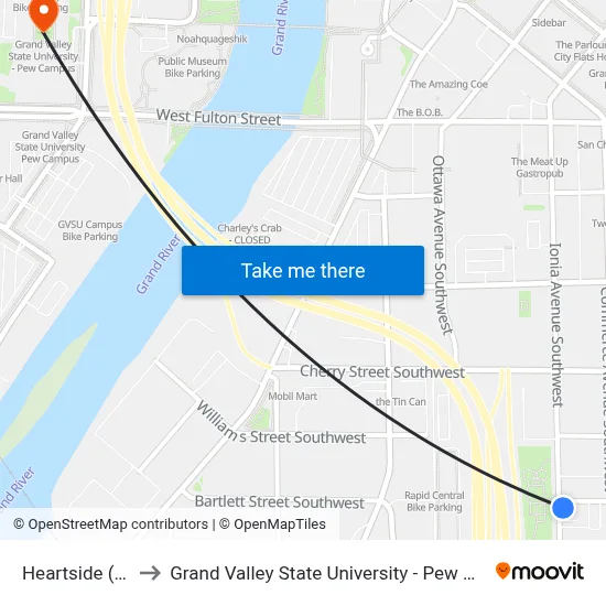 Heartside (Cw) to Grand Valley State University - Pew Campus map