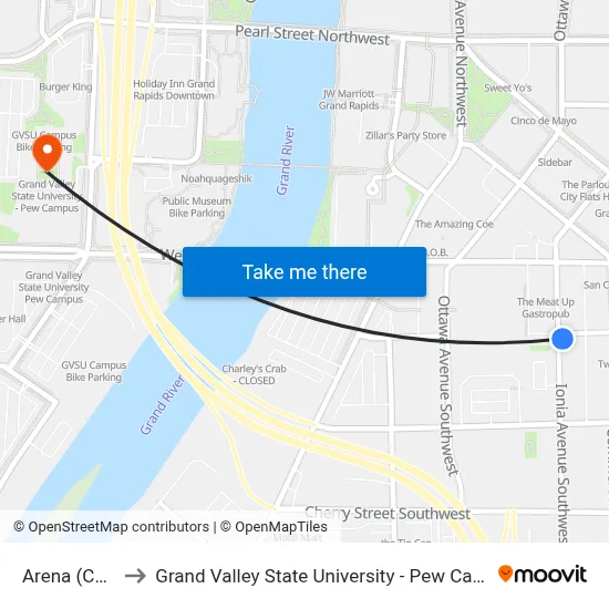 Arena (Ccw) to Grand Valley State University - Pew Campus map