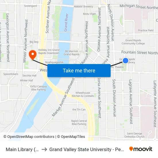 Main Library (Ccw) to Grand Valley State University - Pew Campus map