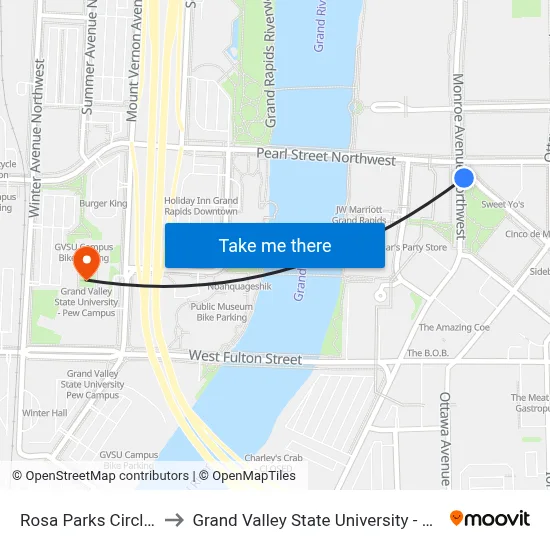 Rosa Parks Circle (Ccw) to Grand Valley State University - Pew Campus map