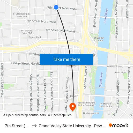 7th Street (Ccw) to Grand Valley State University - Pew Campus map