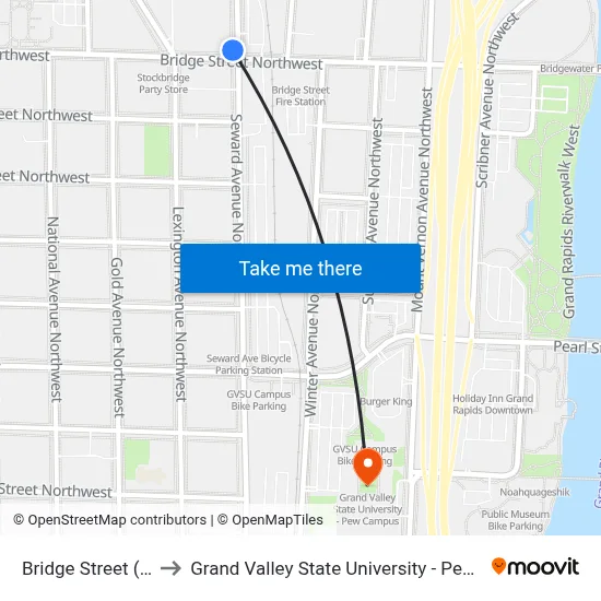 Bridge Street (Ccw) to Grand Valley State University - Pew Campus map
