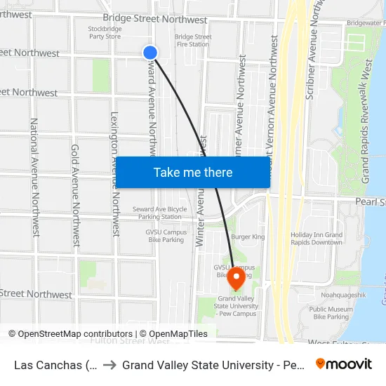 Las Canchas (Ccw) to Grand Valley State University - Pew Campus map